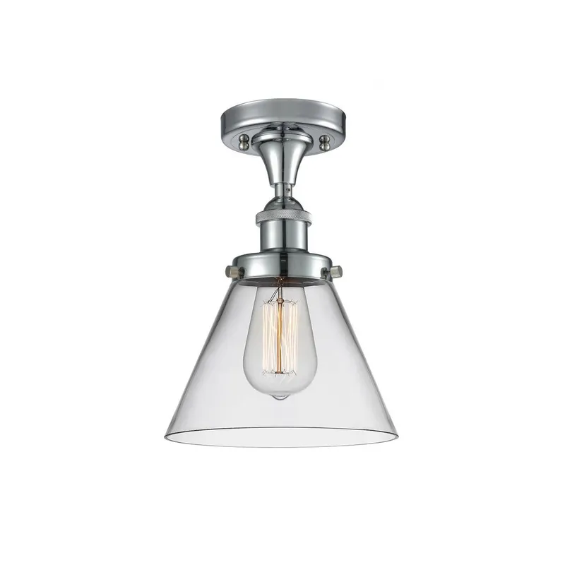 Ballston Large Cone LED 8 inch White and Polished Chrome Semi-Flush Mount Ceiling Light in Clear Glass