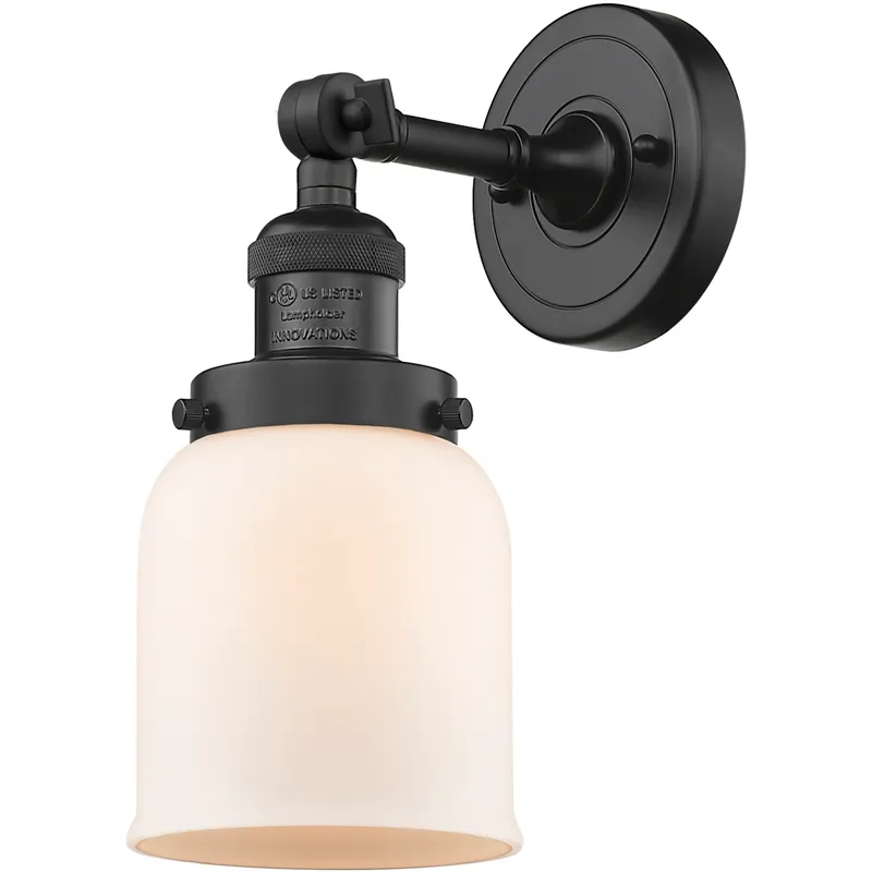 Franklin Restoration Small Bell 1 Light 5 inch Matte Black Semi-Flush Mount Ceiling Light in Matte White Glass, Franklin Restoration