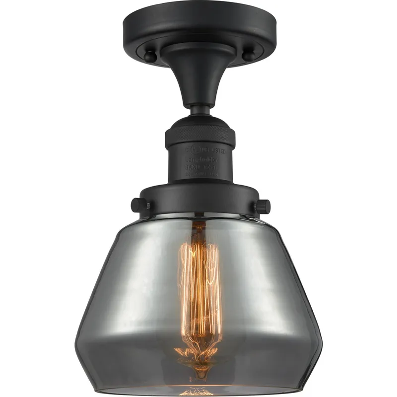 Franklin Restoration Fulton LED 6.75 inch Matte Black Semi-Flush Mount Ceiling Light in Plated Smoke Glass, Franklin Restoration
