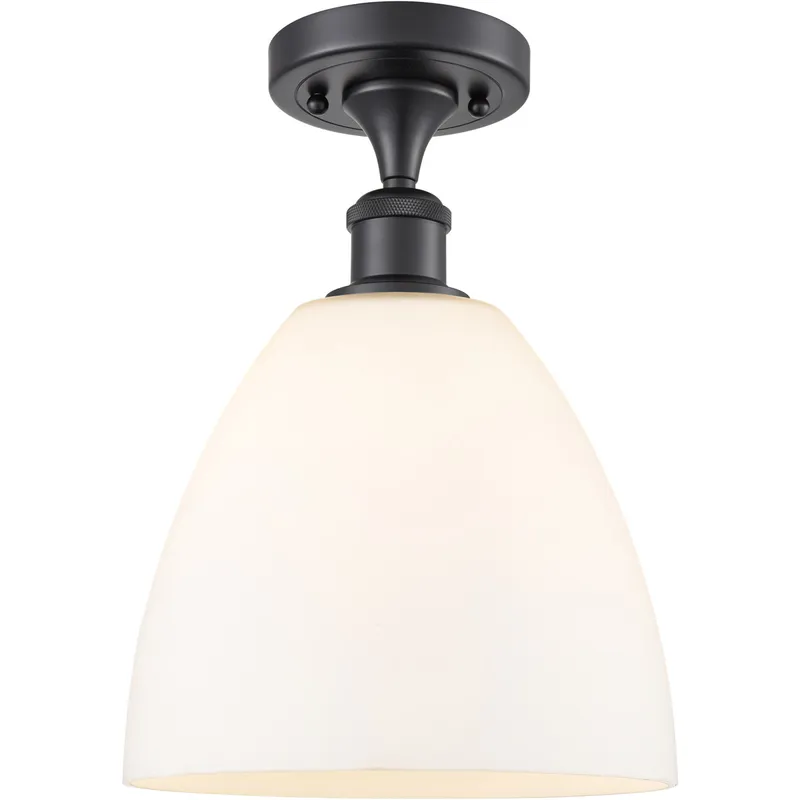Ballston Dome 1 Light 9 inch Matte Black Semi-Flush Mount Ceiling Light in Matte White Glass