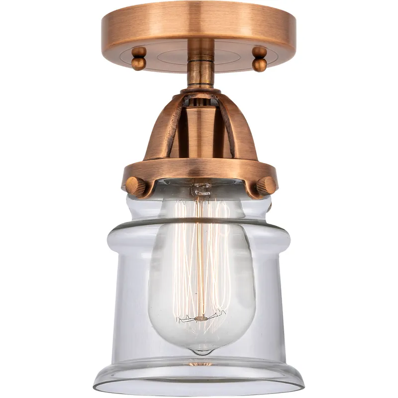 Nouveau 2 Small Canton 1 Light 5 inch Antique Copper Semi-Flush Mount Ceiling Light in Clear Glass