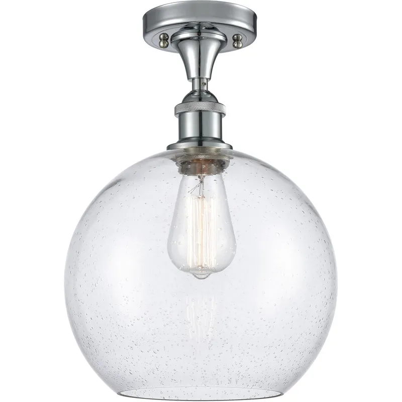 Ballston Large Athens LED 10 inch Polished Chrome Semi-Flush Mount Ceiling Light in Seedy Glass, Ballston