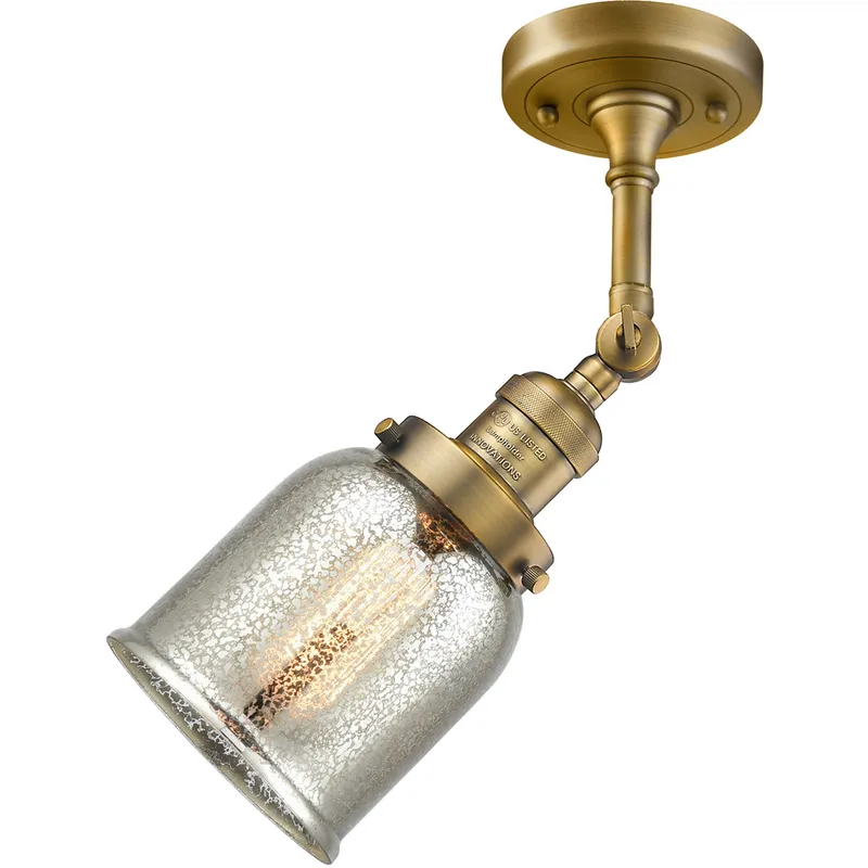 Franklin Restoration Small Bell LED 5 inch Brushed Brass Semi-Flush Mount Ceiling Light in Silver Plated Mercury Glass, Franklin Restoration