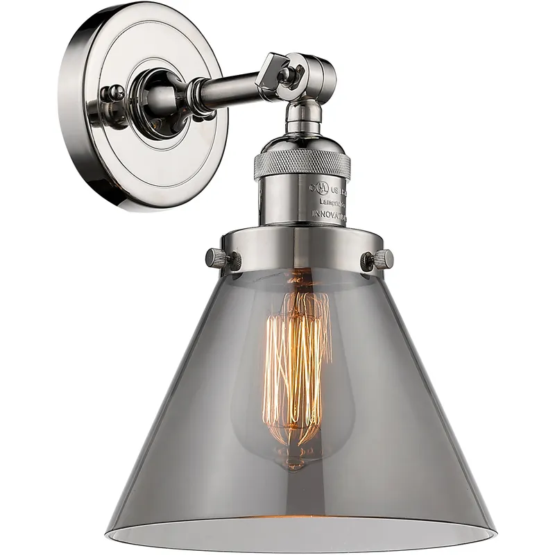 Franklin Restoration Large Cone 1 Light 7.75 inch Polished Nickel Semi-Flush Mount Ceiling Light in Light Smoke Glass, Franklin Restoration