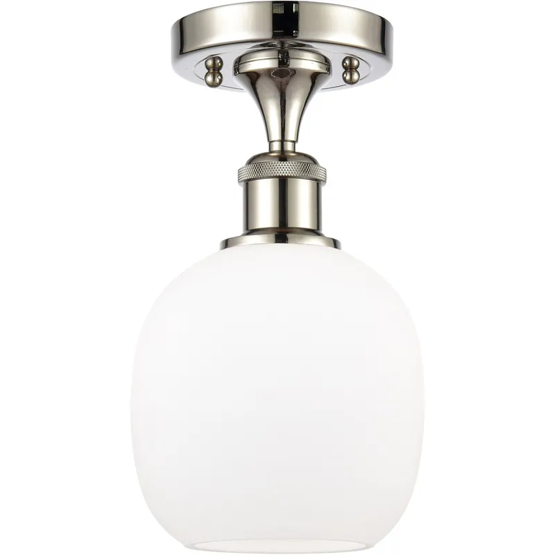 Ballston Belfast LED 6 inch Polished Nickel Semi-Flush Mount Ceiling Light in Matte White Glass, Ballston