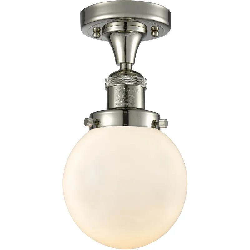 Franklin Restoration Beacon 1 Light 6 inch Polished Nickel Semi-Flush Mount Ceiling Light in Matte White Glass, Franklin Restoration