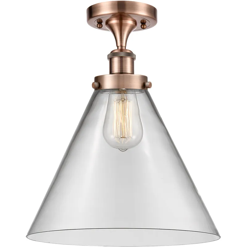 Ballston X-Large Cone 1 Light 8 inch Antique Copper Semi-Flush Mount Ceiling Light in Clear Glass