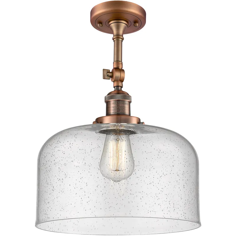 Franklin Restoration X-Large Bell LED 12 inch Antique Copper Semi-Flush Mount Ceiling Light in Seedy Glass, Franklin Restoration