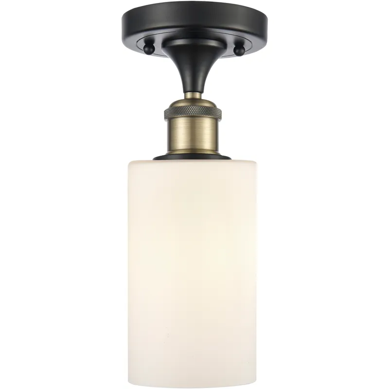 Clymer 1 Light 3.88 inch Black Antique Brass Semi-Flush Mount Ceiling Light in Matte White Glass