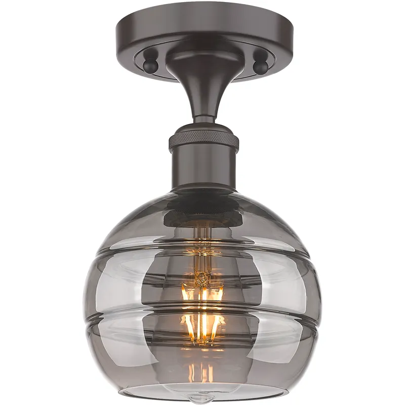 Edison Rochester 1 Light 5.88 inch Oil Rubbed Bronze Semi-Flush Mount Ceiling Light in Light Smoke Glass