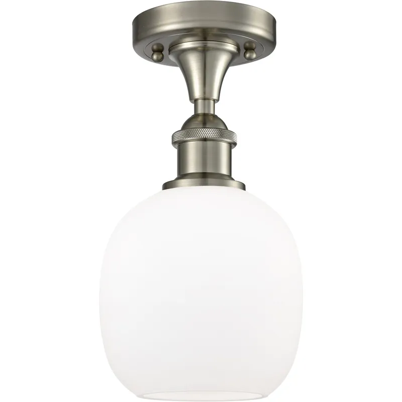 Ballston Belfast LED 6 inch Brushed Satin Nickel Flush Mount Ceiling Light in Matte White Glass, Ballston