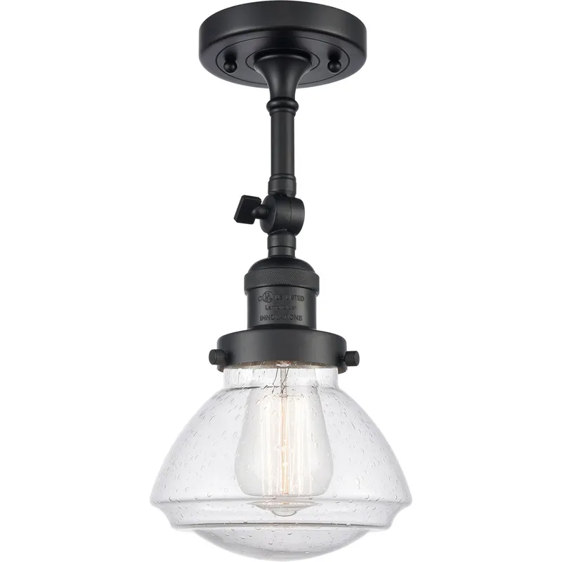 Franklin Restoration Olean LED 6.75 inch Matte Black Semi-Flush Mount Ceiling Light in Seedy Glass, Franklin Restoration
