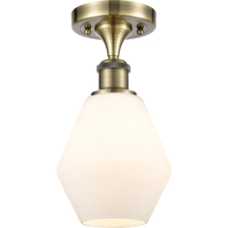Ballston Cindyrella LED 6 inch Antique Brass Semi-Flush Mount Ceiling Light in Cased Matte White Glass