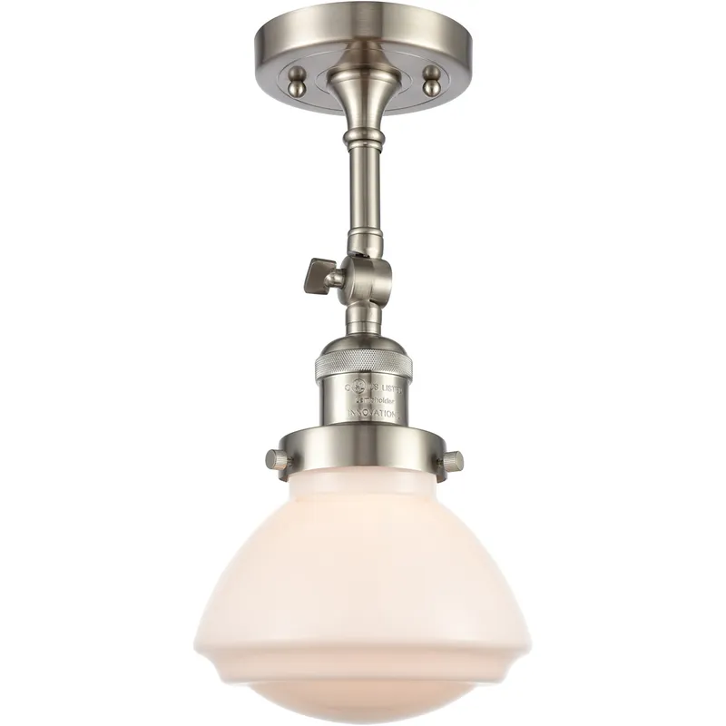 Franklin Restoration Olean LED 7 inch Brushed Satin Nickel Semi-Flush Mount Ceiling Light in Matte White Glass, Franklin Restoration