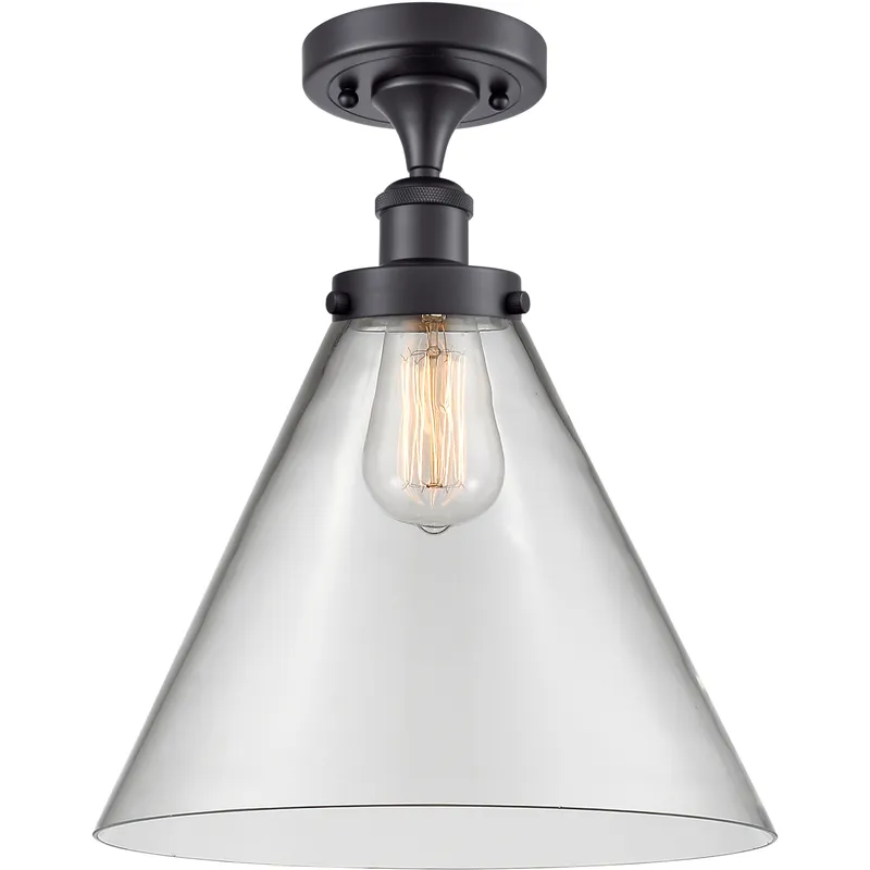 Ballston X-Large Cone 1 Light 8 inch Matte Black Semi-Flush Mount Ceiling Light in Clear Glass