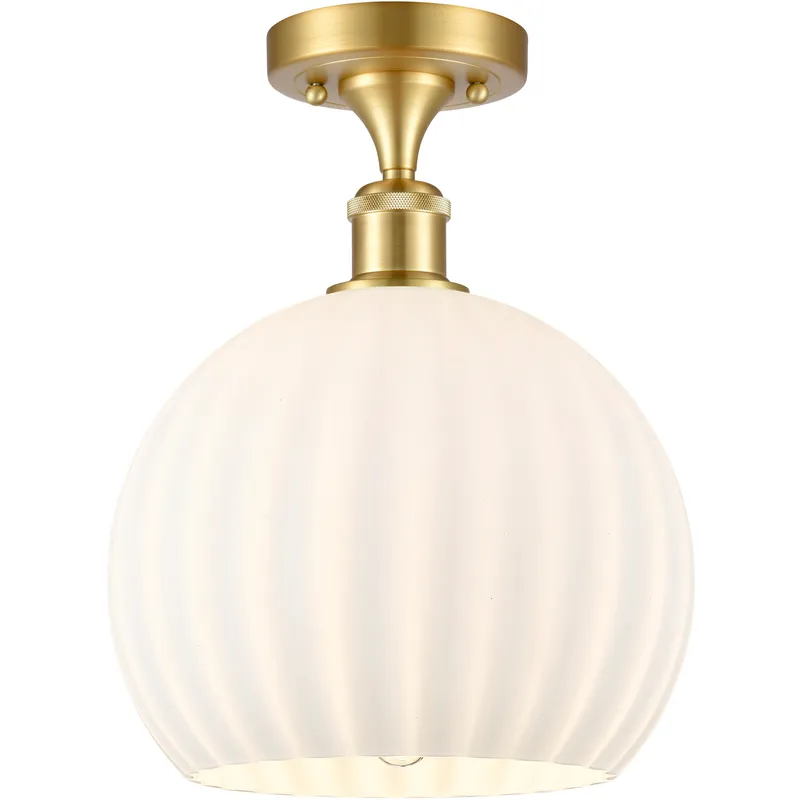 Ballston White Venetian 1 Light 10 inch Satin Gold Semi-Flush Mount Ceiling Light