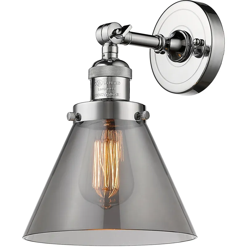 Franklin Restoration Large Cone 1 Light 7.75 inch Polished Chrome Semi-Flush Mount Ceiling Light in Light Smoke Glass, Franklin Restoration