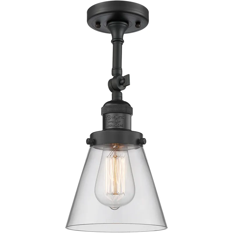 Franklin Restoration Small Cone 1 Light 6 inch Matte Black Semi-Flush Mount Ceiling Light in Clear Glass, Franklin Restoration