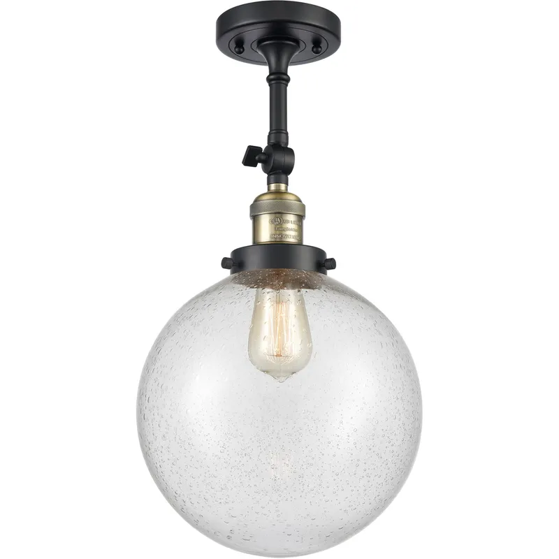 Franklin Restoration X-Large Beacon LED 10 inch Black Antique Brass Semi-Flush Mount Ceiling Light in Seedy Glass, Franklin Restoration