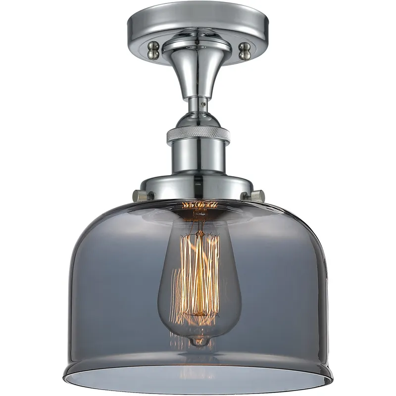 Ballston Large Bell 1 Light 8 inch Polished Chrome Semi-Flush Mount Ceiling Light in Plated Smoke Glass, Ballston