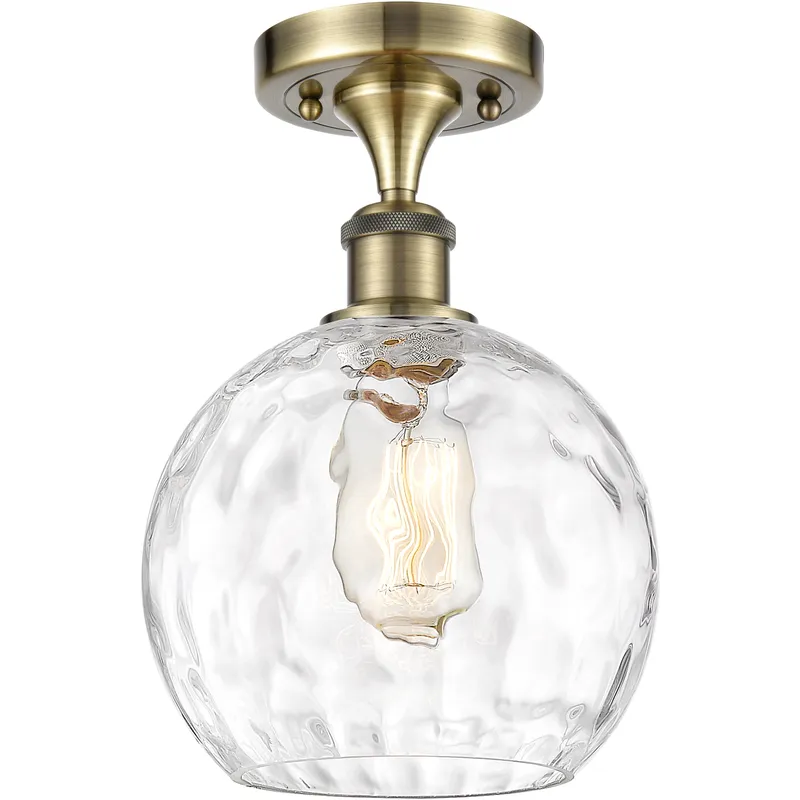 Athens Water Glass 1 Light 8 inch Antique Brass Semi-Flush Mount Ceiling Light