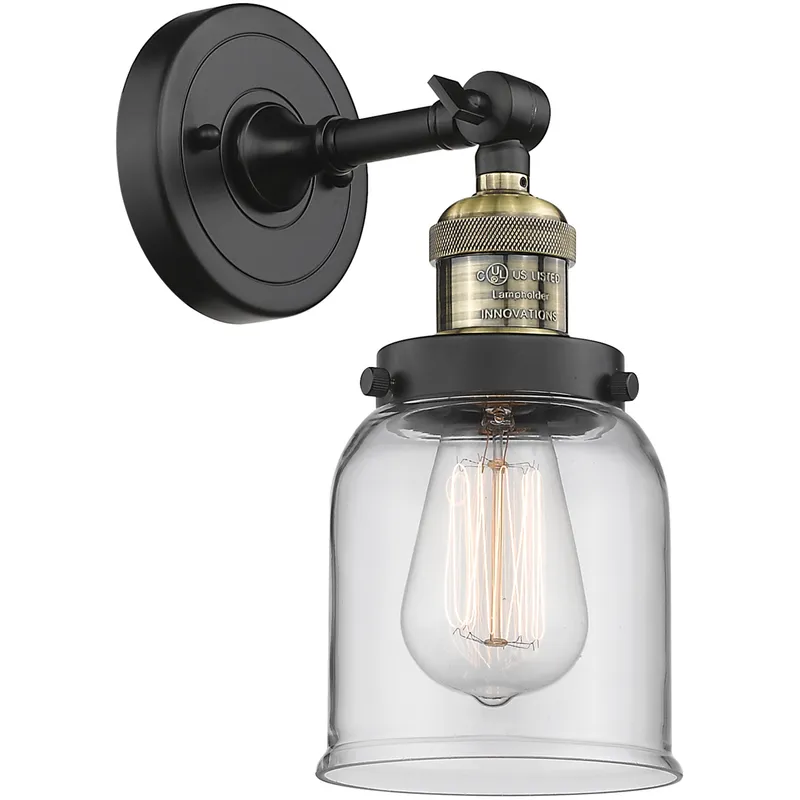 Franklin Restoration Small Bell LED 5 inch Black Antique Brass Semi-Flush Mount Ceiling Light in Clear Glass, Franklin Restoration