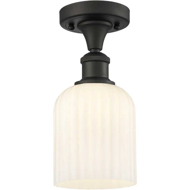Bridal Veil 1 Light 5 inch Oil Rubbed Bronze Semi-Flush Mount Ceiling Light in Gloss White Glass