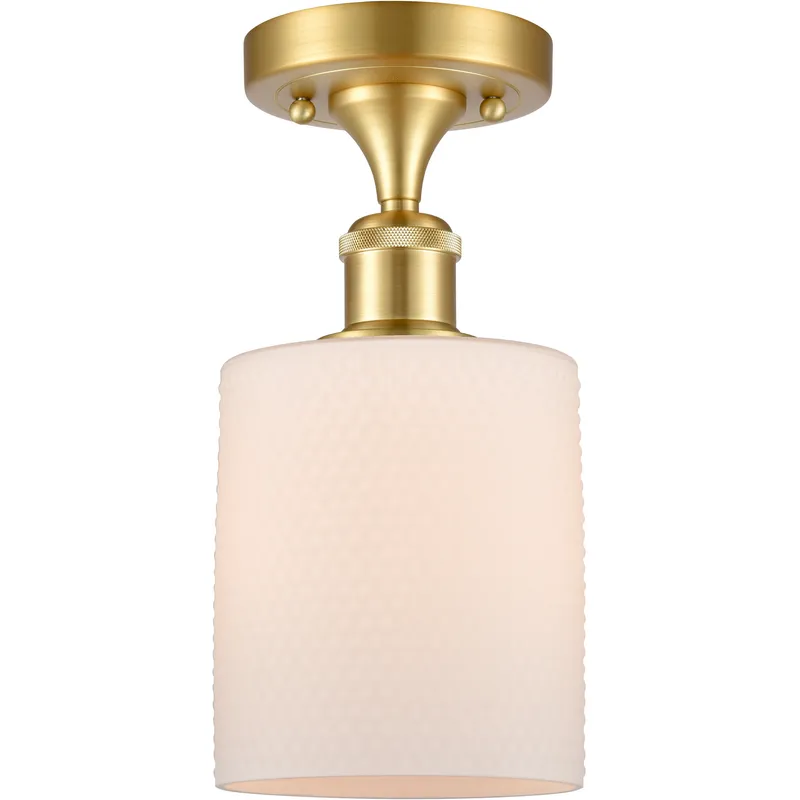 Cobbleskill 1 Light 5 inch Satin Gold Semi-Flush Mount Ceiling Light in Matte White Glass