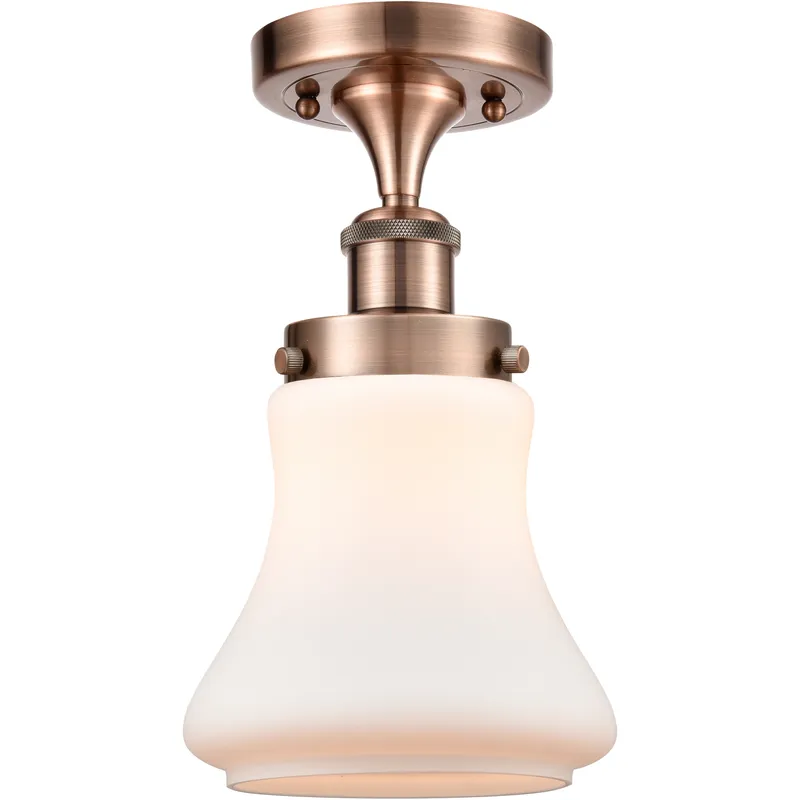 Bellmont 1 Light 6.5 inch Antique Copper Semi-Flush Mount Ceiling Light in Matte White Glass