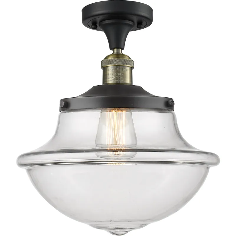 Franklin Restoration Large Oxford 1 Light 12 inch Black Antique Brass Semi-Flush Mount Ceiling Light in Clear Glass, Franklin Restoration