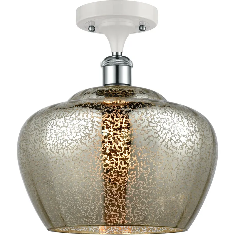 Ballston Large Fenton LED 11 inch White and Polished Chrome Semi-Flush Mount Ceiling Light in Mercury Glass, Ballston