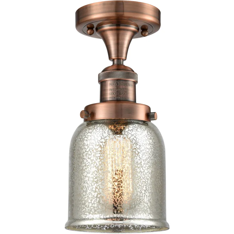 Franklin Restoration Small Bell 1 Light 5 inch Antique Copper Semi-Flush Mount Ceiling Light in Silver Plated Mercury Glass, Franklin Restoration