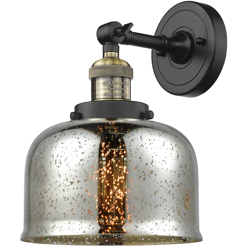 Franklin Restoration Large Bell 1 Light 8 inch Black Antique Brass Semi-Flush Mount Ceiling Light in Silver Plated Mercury Glass, Franklin Restoration