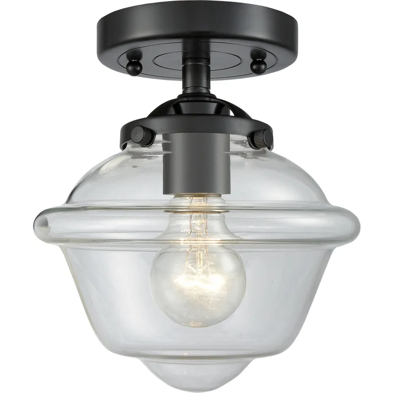 Nouveau Small Oxford 1 Light 8 inch Oil Rubbed Bronze Semi-Flush Mount Ceiling Light in Clear Glass, Nouveau