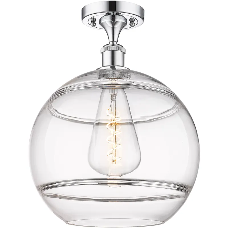 Edison Rochester 1 Light 12 inch Polished Chrome Semi-Flush Mount Ceiling Light in Clear Glass