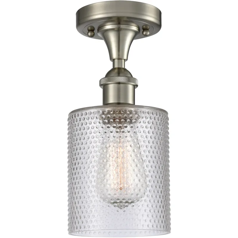 Ballston Cobbleskill 1 Light 5 inch Brushed Satin Nickel Semi-Flush Mount Ceiling Light in Clear Glass, Ballston