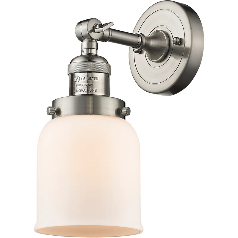 Franklin Restoration Small Bell 1 Light 5 inch Brushed Satin Nickel Semi-Flush Mount Ceiling Light in Matte White Glass, Franklin Restoration