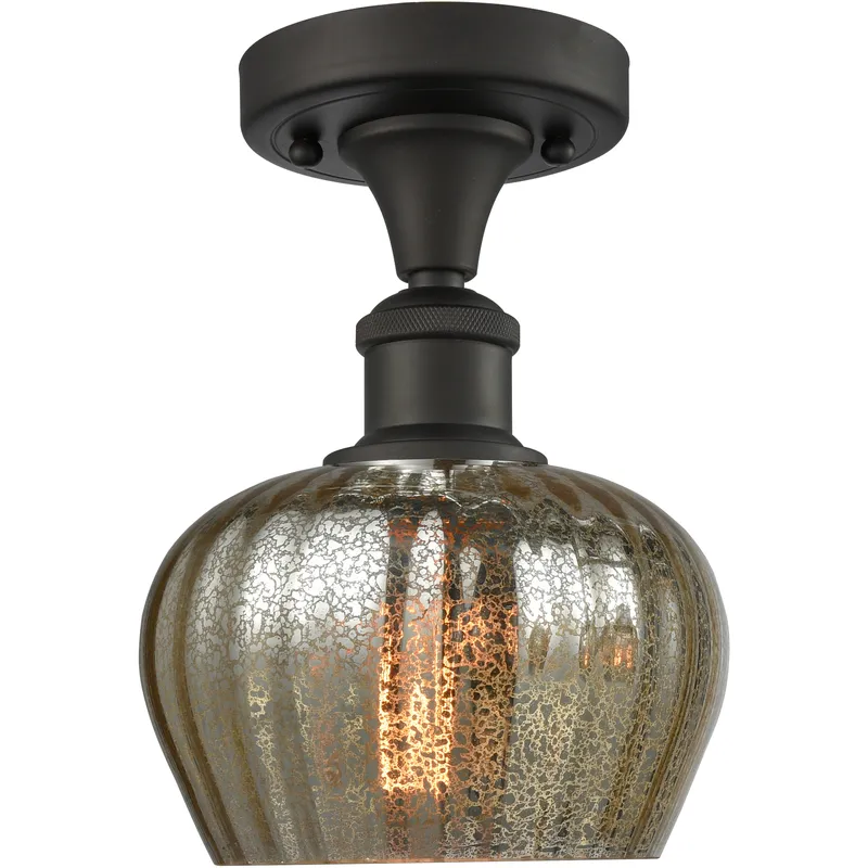 Edison Fenton 1 Light 6.5 inch Oil Rubbed Bronze Semi-Flush Mount Ceiling Light in Mercury Glass