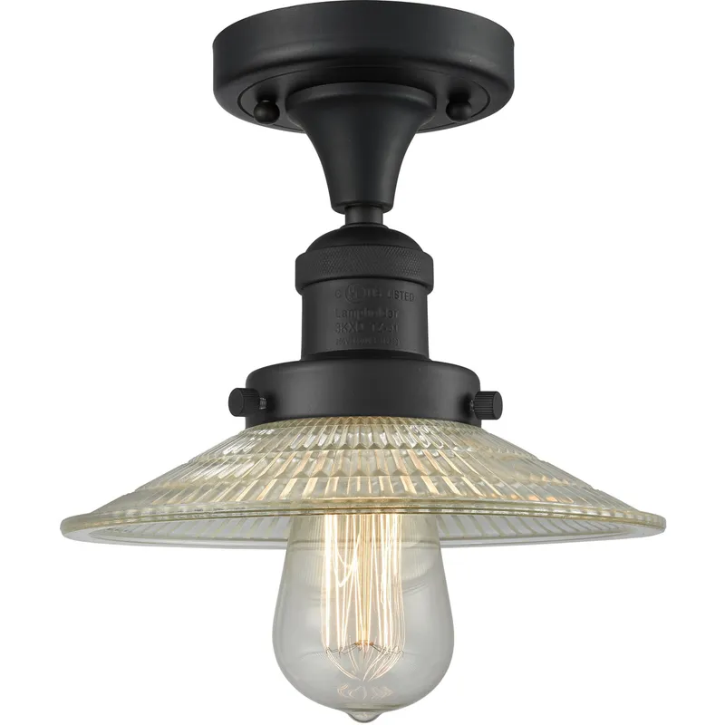 Franklin Restoration Halophane 1 Light 9 inch Matte Black Semi-Flush Mount Ceiling Light in Clear Halophane Glass, Franklin Restoration