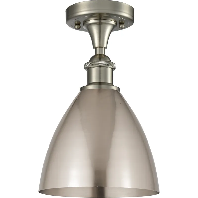 Edison Metal Bristol 1 Light 7.5 inch Brushed Satin Nickel Semi-Flush Mount Ceiling Light in Dome, .95 lb