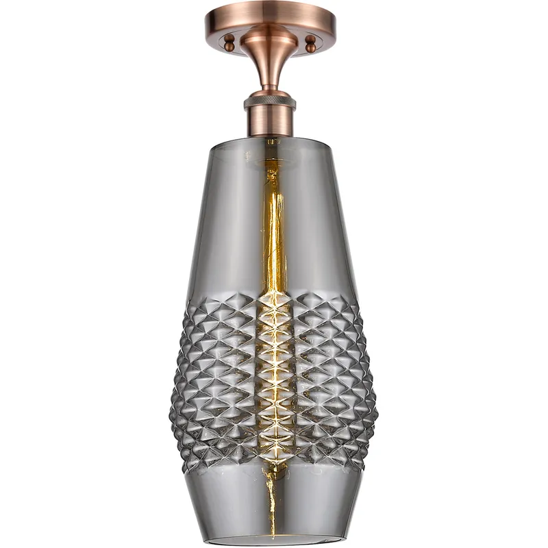 Ballston Windham LED 7 inch Antique Copper Semi-Flush Mount Ceiling Light in Plated Smoke Glass