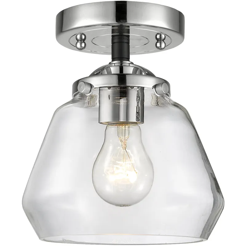 Nouveau Fulton LED 7 inch Black Polished Nickel Semi-Flush Mount Ceiling Light in Clear Glass, Nouveau