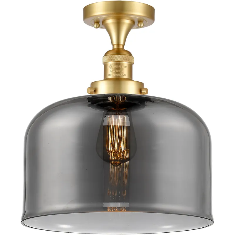 Franklin Restoration X-Large Bell LED 12 inch Satin Gold Semi-Flush Mount Ceiling Light in Plated Smoke Glass, Franklin Restoration