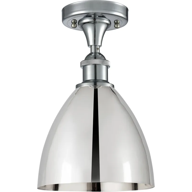 Edison Metal Bristol 1 Light 7.5 inch Polished Chrome Semi-Flush Mount Ceiling Light in Dome, .95 lb