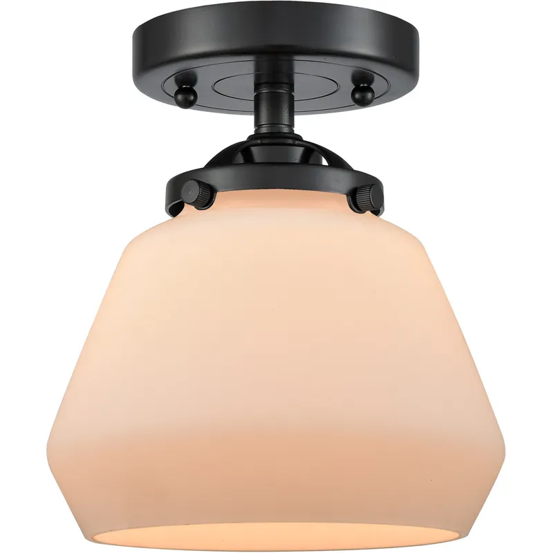 Nouveau Fulton LED 7 inch Oil Rubbed Bronze Semi-Flush Mount Ceiling Light in Matte White Glass, Nouveau