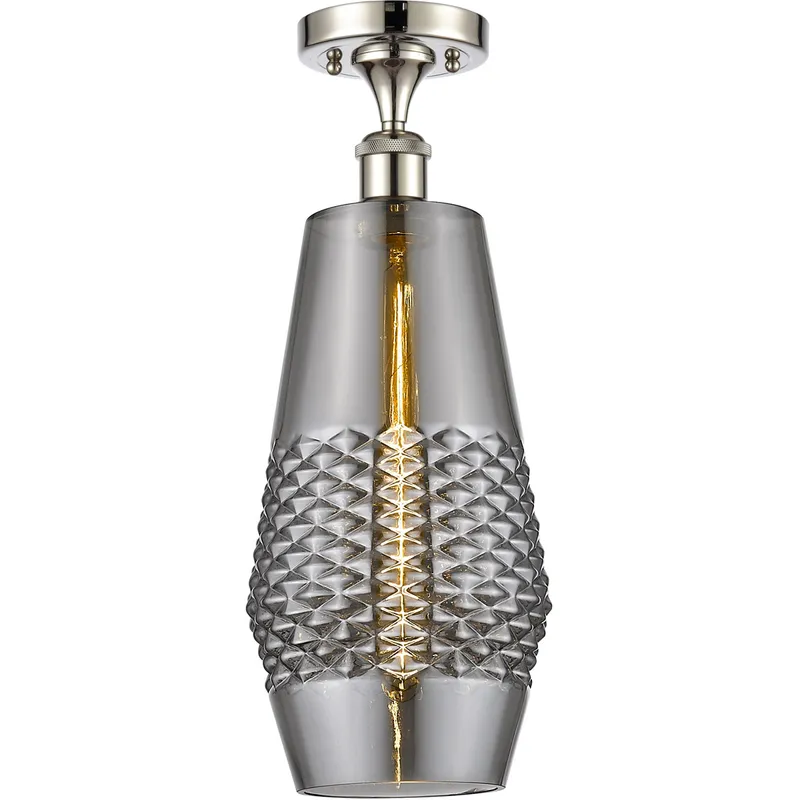 Ballston Windham LED 7 inch Polished Nickel Semi-Flush Mount Ceiling Light in Plated Smoke Glass