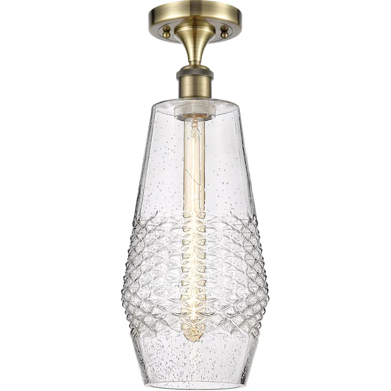 Ballston Windham LED 7 inch Antique Brass Semi-Flush Mount Ceiling Light in Seedy Glass