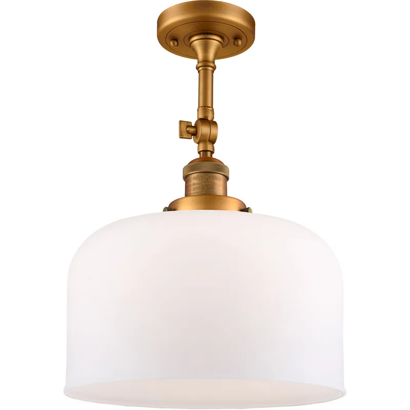 Franklin Restoration X-Large Bell LED 12 inch Brushed Brass Semi-Flush Mount Ceiling Light in Matte White Glass, Franklin Restoration
