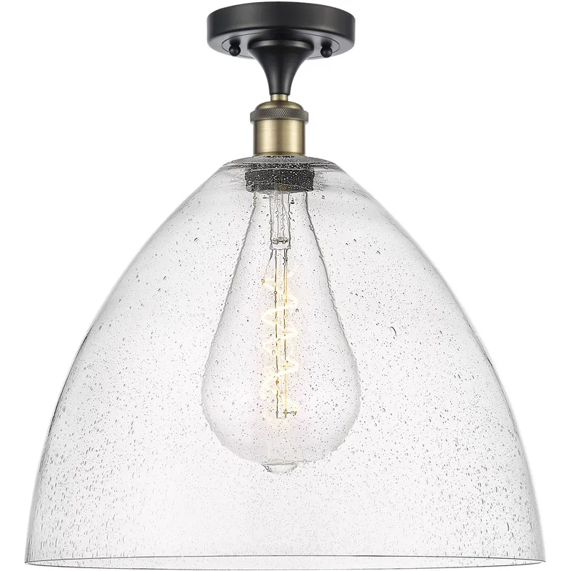 Ballston Dome LED 16 inch Black Antique Brass Semi-Flush Mount Ceiling Light in Seedy Glass