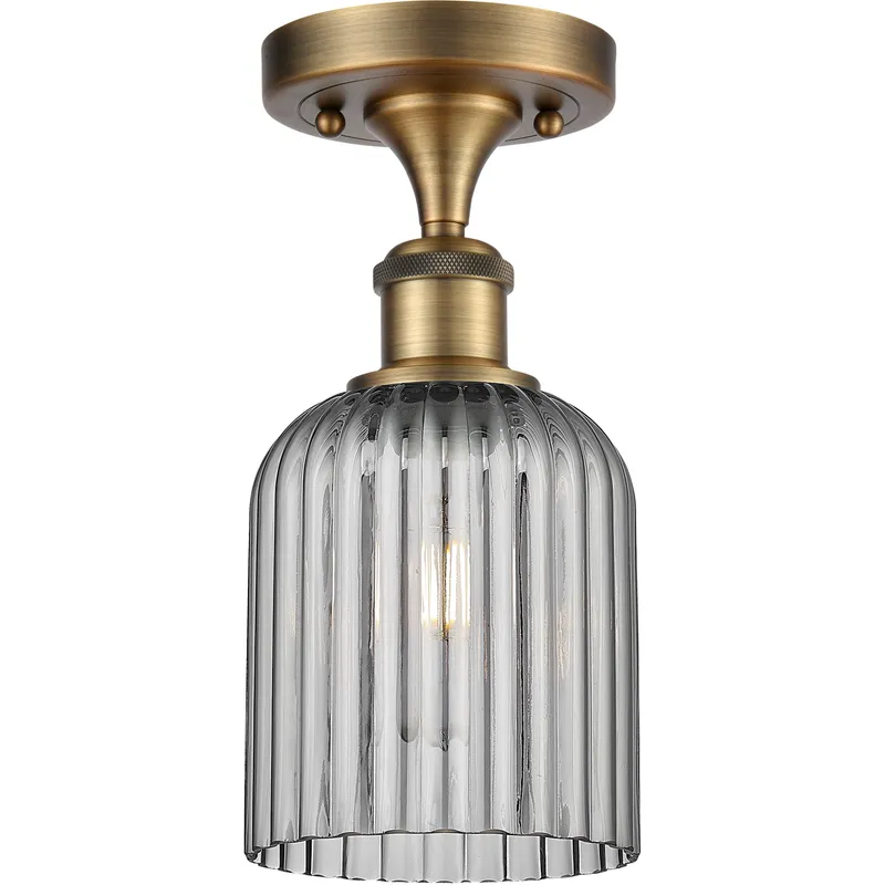 Bridal Veil 1 Light 5 inch Brushed Brass Semi-Flush Mount Ceiling Light in Light Smoke Glass